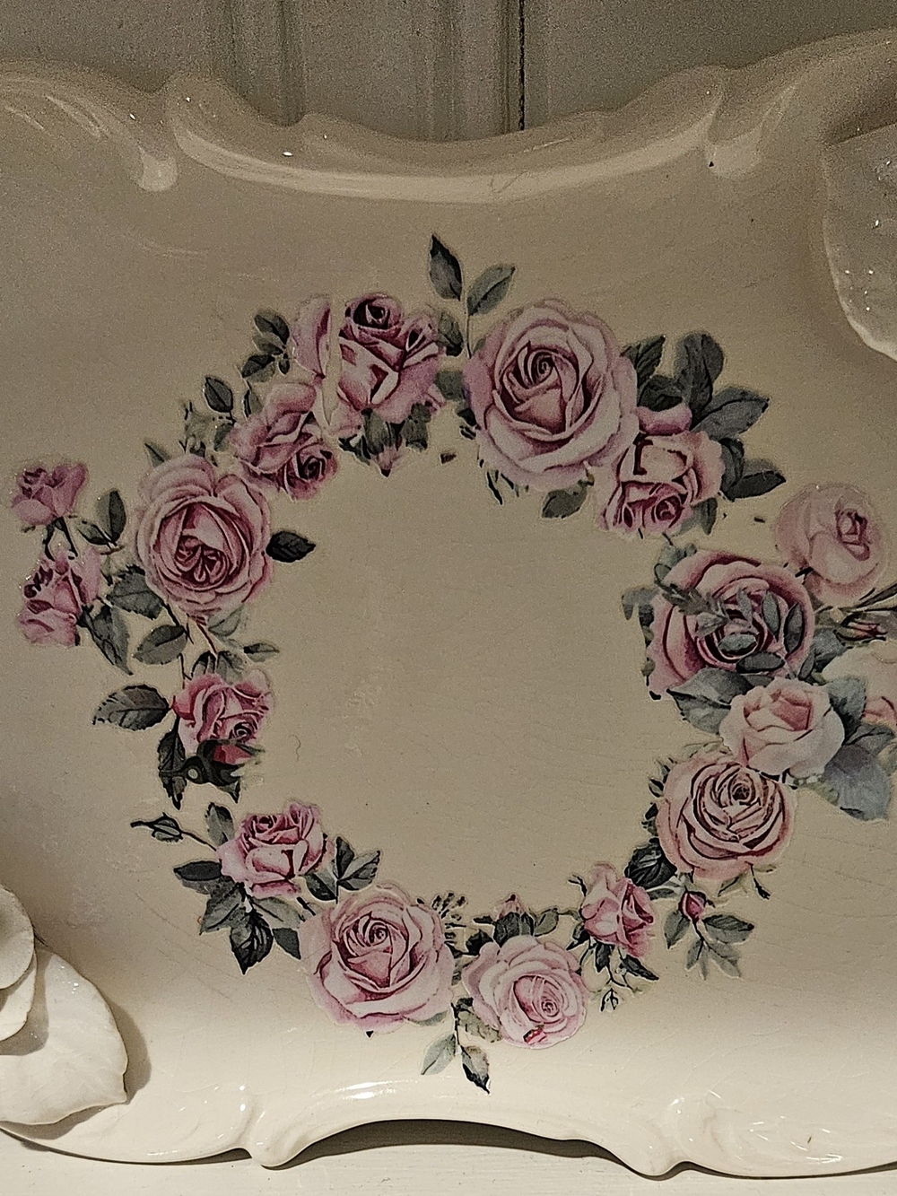 Pink Rose Wreath Decorative Salt and Pepper Plate - Elegant Floral Design